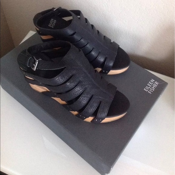 NWT Eileen Fisher Leather Wedge Sandals Sz 8 - Picture 7 of 10